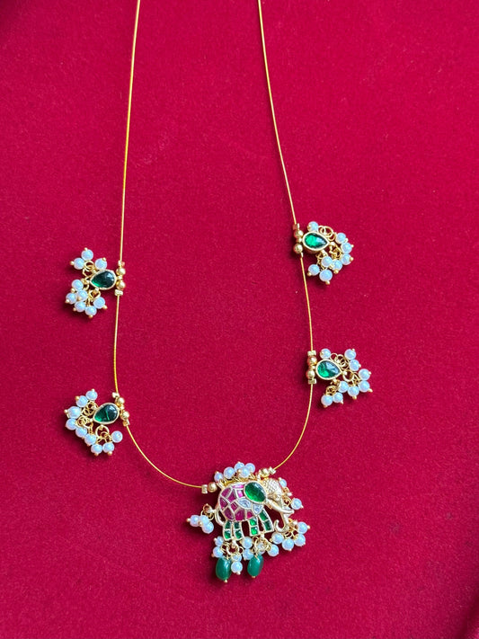 Elegant Invisible chains with elephant and pearls (NAC0073-74)