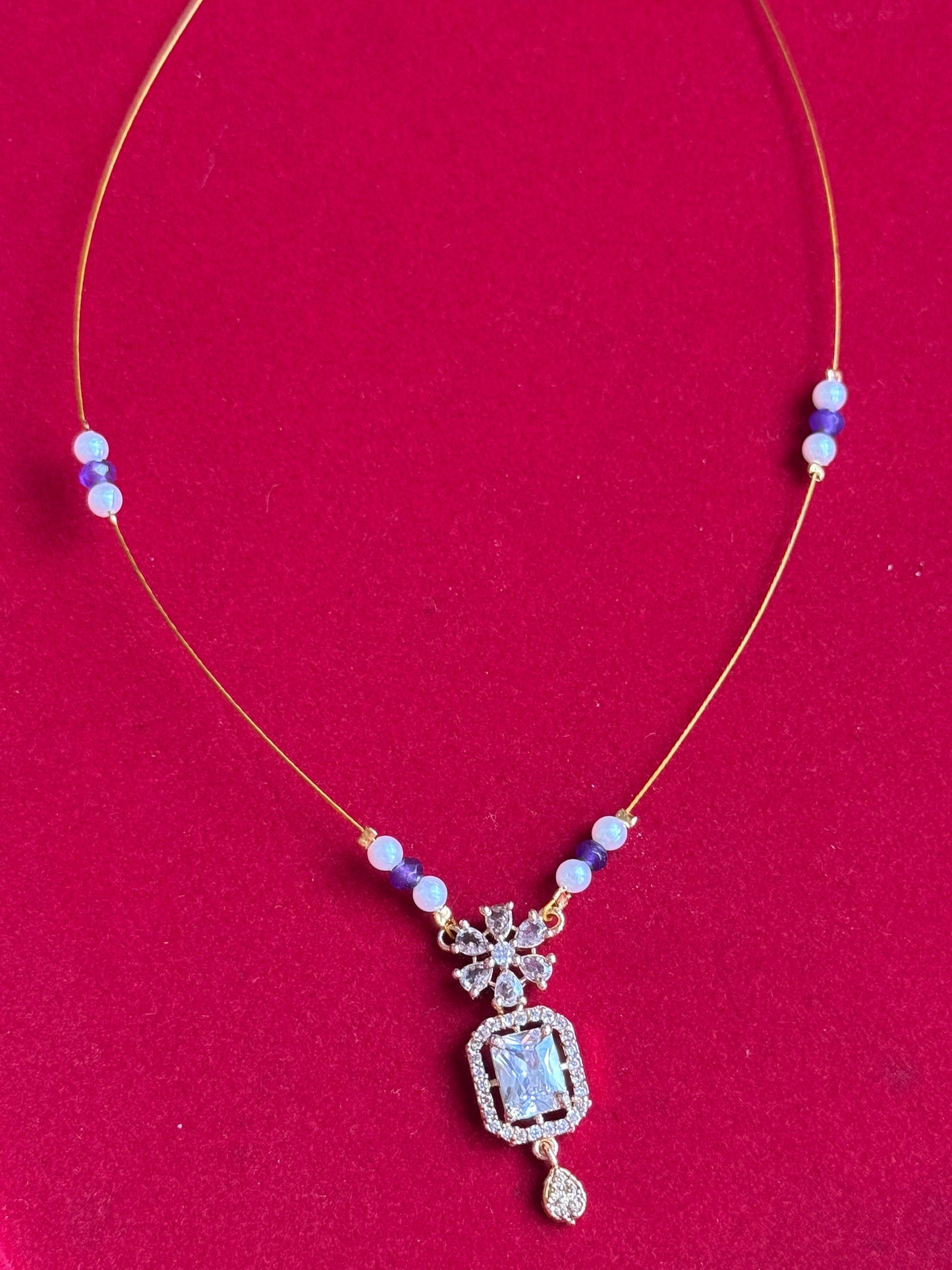 Invisible chain with crystal locket and colorful beads (NAC0080-83)