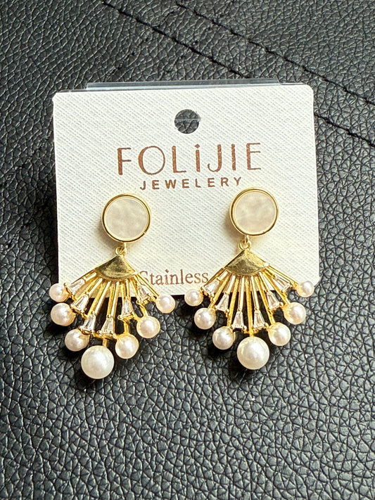 Gold-Toned & White Contemporary Drop Earrings (NAE0068)