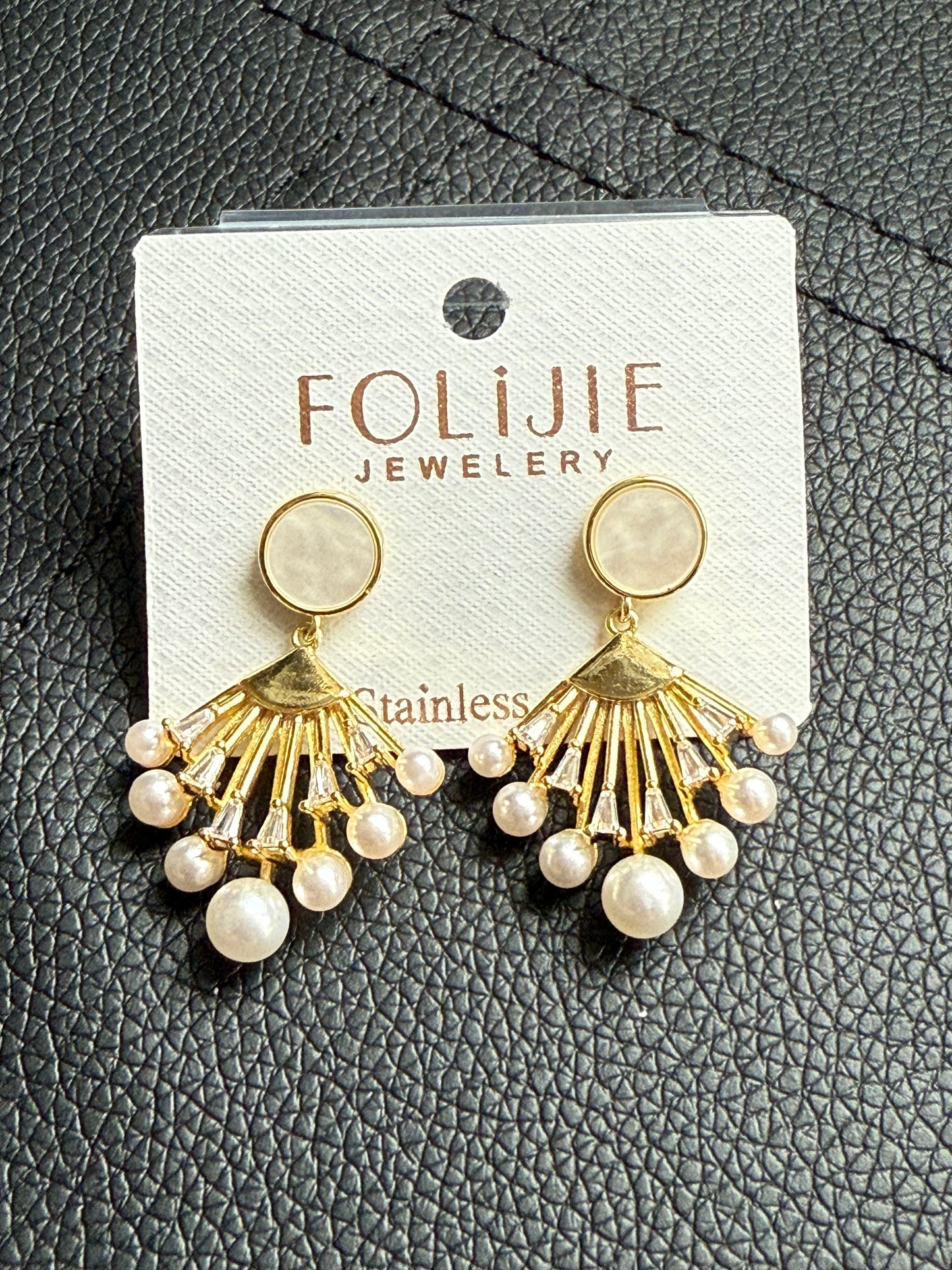 Gold-Toned & White Contemporary Drop Earrings (NAE0068)